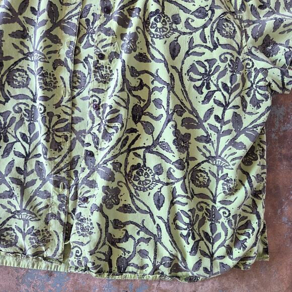 Tianello Short Sleeve Top Tank Set Plus Size 2X Green Floral Print Camp Shirt - Picture 6 of 11